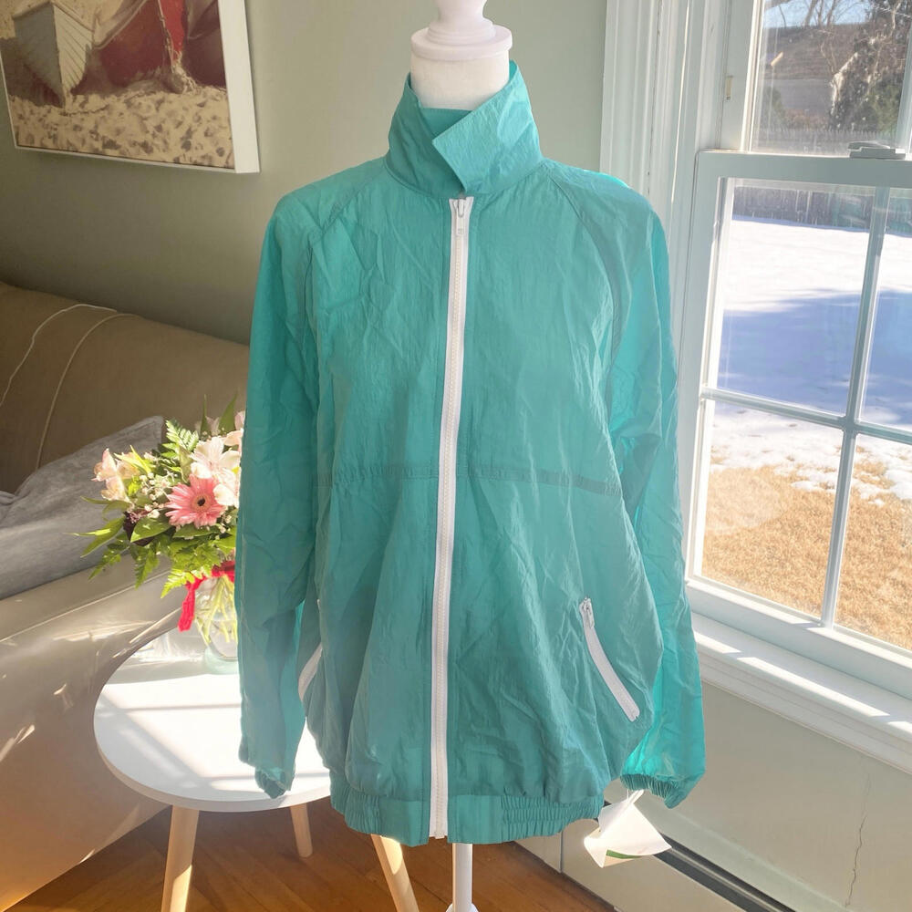 Vtg Stag Sport By White Stag Blue Green Hooded‎ Windbreaker Jacket Size L
